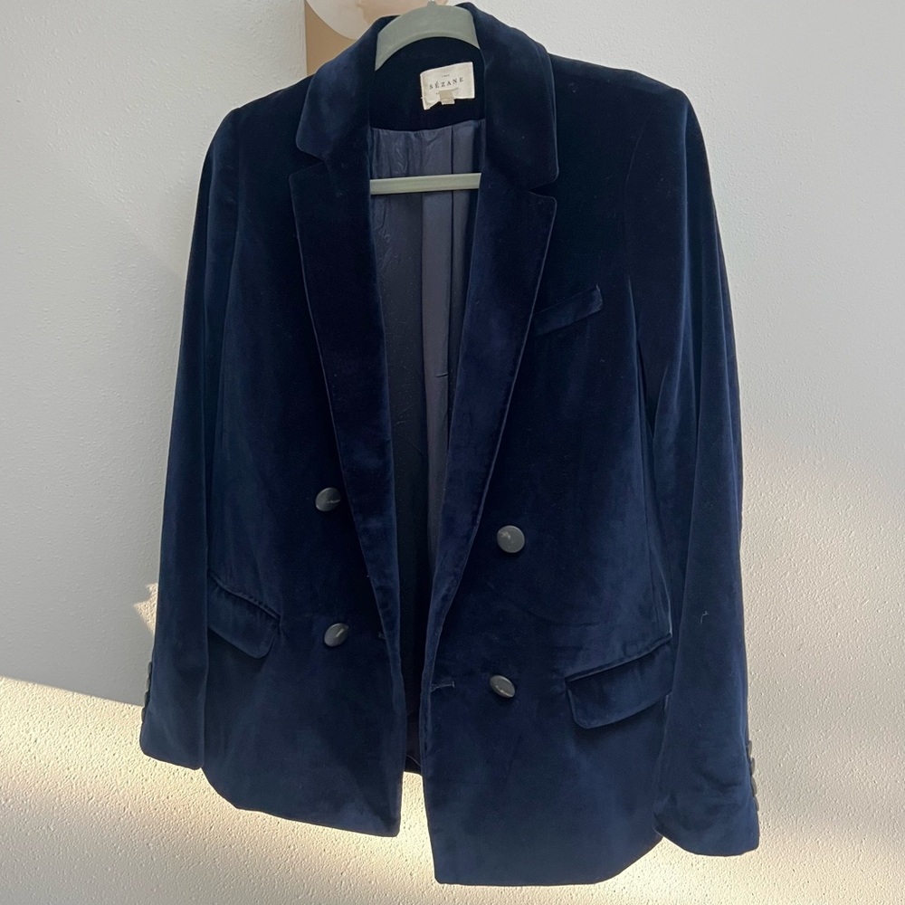 Sezane Christie Navy Velvet Blazer